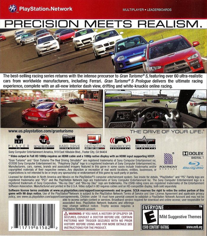 Back Cover for Gran Turismo 5: Prologue (PlayStation 3) (Greatest Hits release)