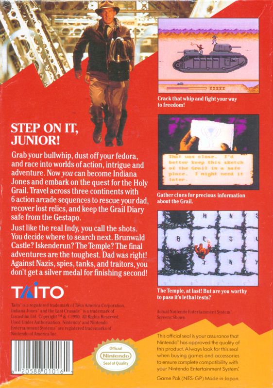 Back Cover for Indiana Jones and the Last Crusade (NES)
