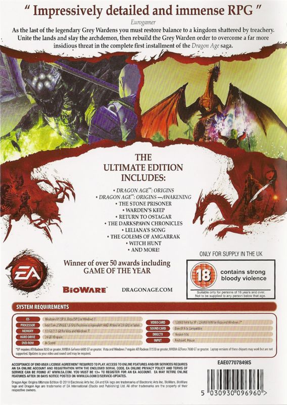 Back Cover for Dragon Age: Origins - Ultimate Edition (Windows)