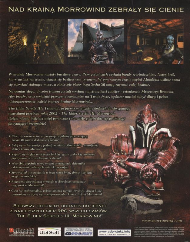 Back Cover for The Elder Scrolls III: Tribunal (Windows)