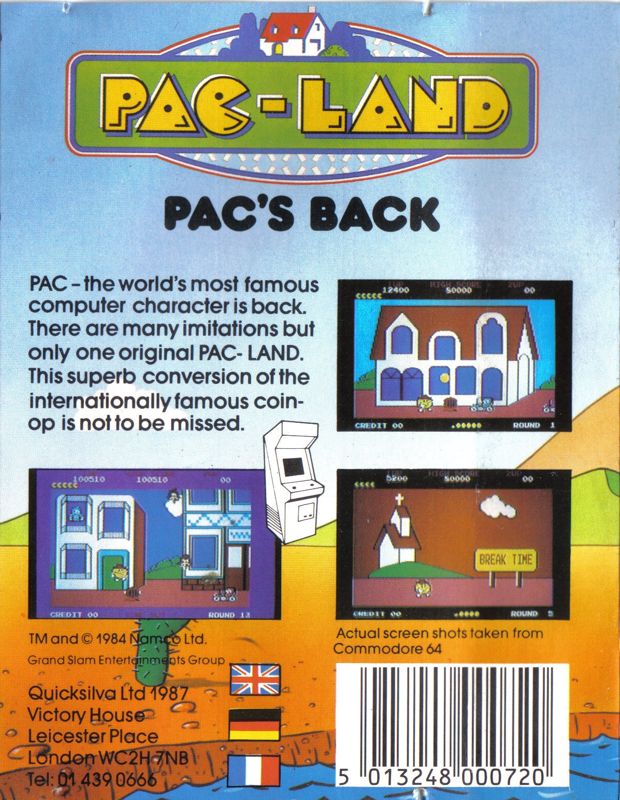 Back Cover for Pac-Land (Commodore 64)