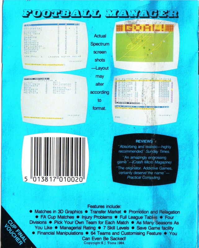Back Cover for Football Manager (Commodore 64)