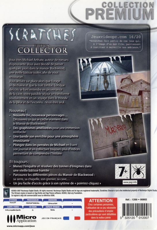 Back Cover for Scratches (Director's Cut) (Windows) (Collection Premium release)