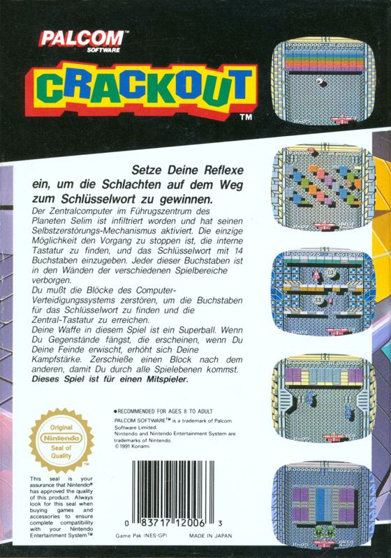 Back Cover for Crackout (NES)