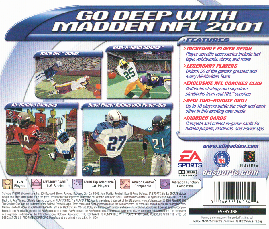 Back Cover for Madden NFL 2001 (PlayStation)
