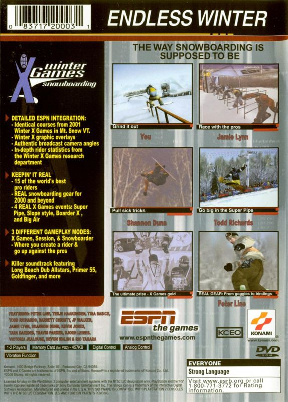 Back Cover for ESPN Winter X Games Snowboarding (PlayStation 2)