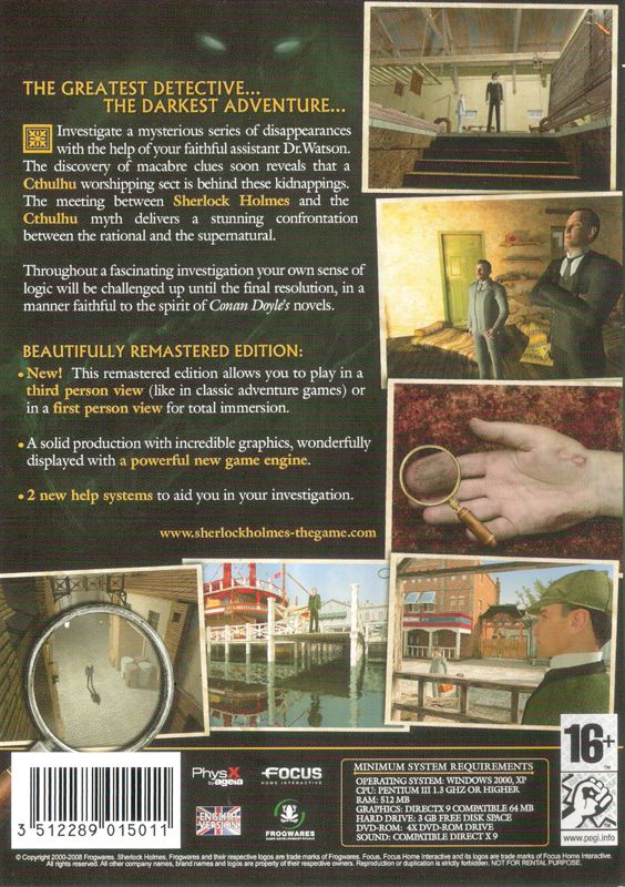 Back Cover for Sherlock Holmes: The Awakened - Remastered Edition (Windows)