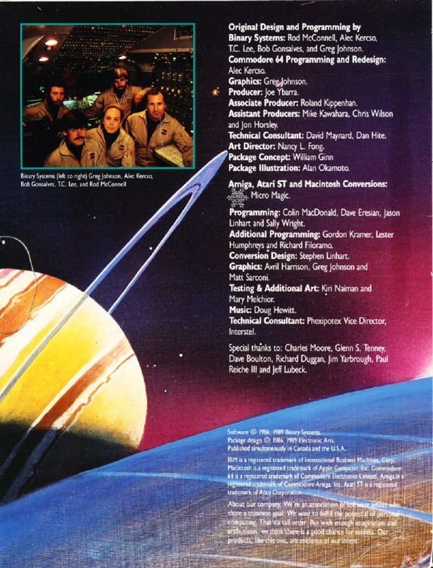 Inside Cover for Starflight (DOS) (5.25" Floppy Disk release (1989))