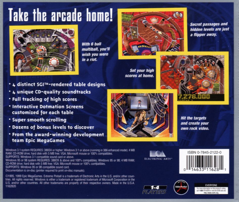 Back Cover for Extreme Pinball (DOS)