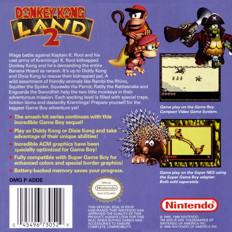 Back Cover for Donkey Kong Land 2 (Game Boy)