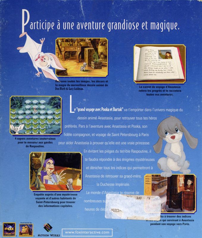 Back Cover for Anastasia: Adventures with Pooka and Bartok! (Windows)