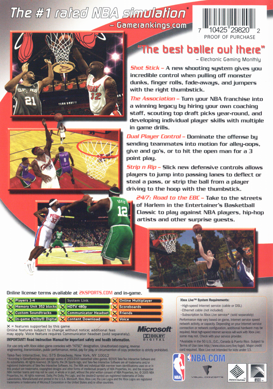 Back Cover for NBA 2K6 (Xbox)