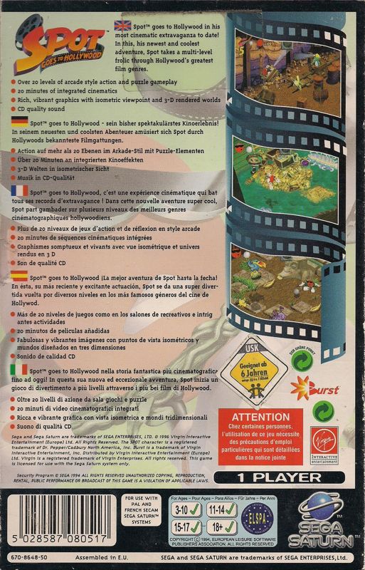 Back Cover for Spot Goes to Hollywood (SEGA Saturn)