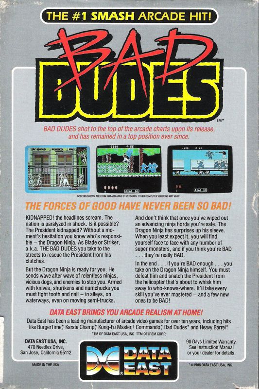 Back Cover for Bad Dudes (DOS)