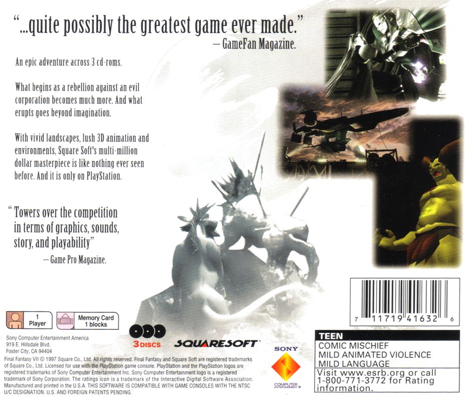 Back Cover for Final Fantasy VII (PlayStation) (Greatest Hits release)