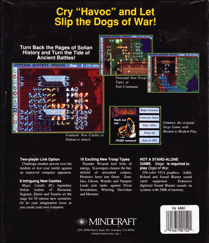 Back Cover for Siege & Siege Dogs of War Bundle (DOS): Siege Dogs of War