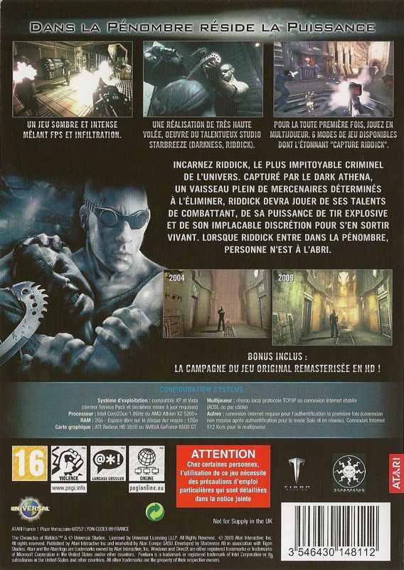 Back Cover for The Chronicles of Riddick: Assault on Dark Athena (Windows) (Diamond Collection release)