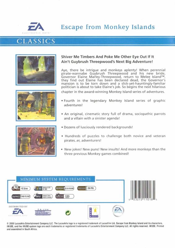 Back Cover for Escape from Monkey Island (Windows) (EA Classics release)
