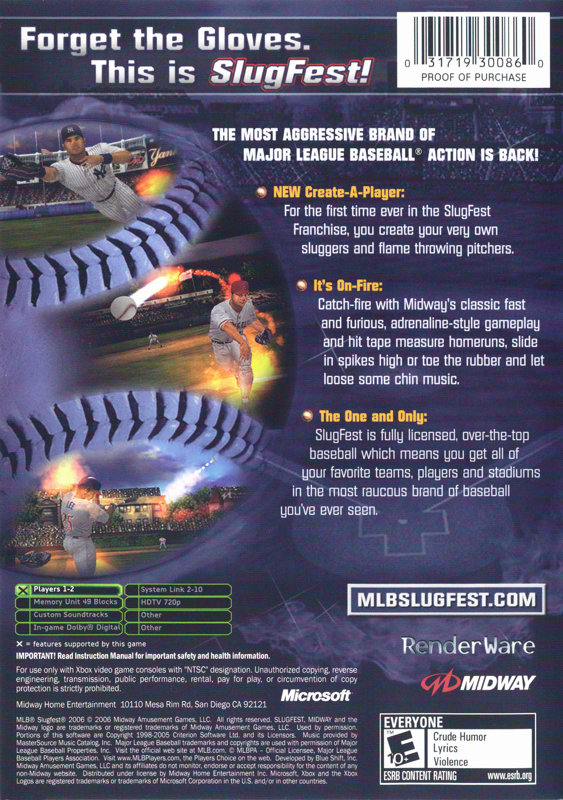 Back Cover for MLB SlugFest 2006 (Xbox)