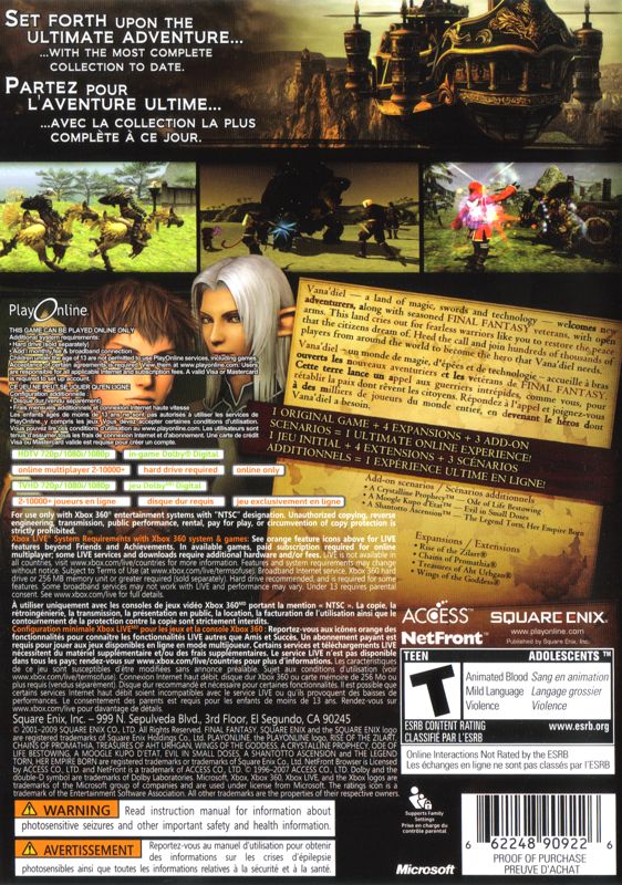Back Cover for Final Fantasy XI Online: Ultimate Collection (Xbox 360)