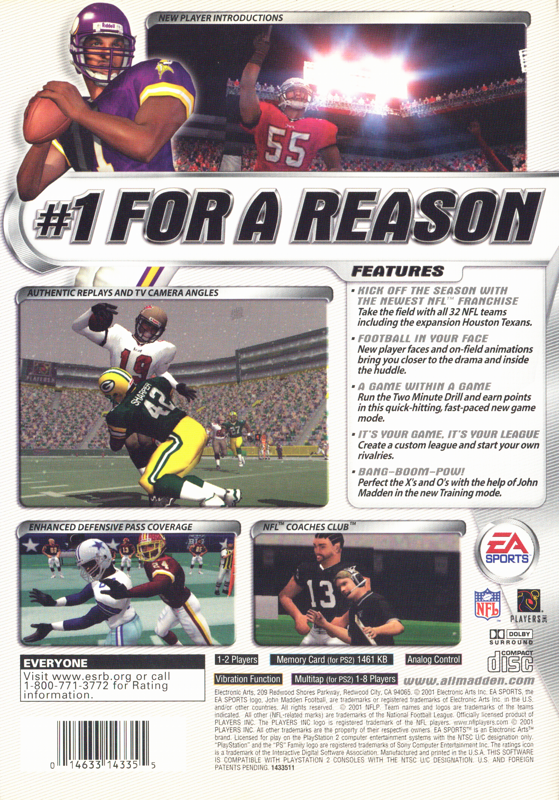 Back Cover for Madden NFL 2002 (PlayStation 2)