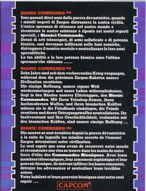 Inside Cover for Bionic Commando (Commodore 64): Left