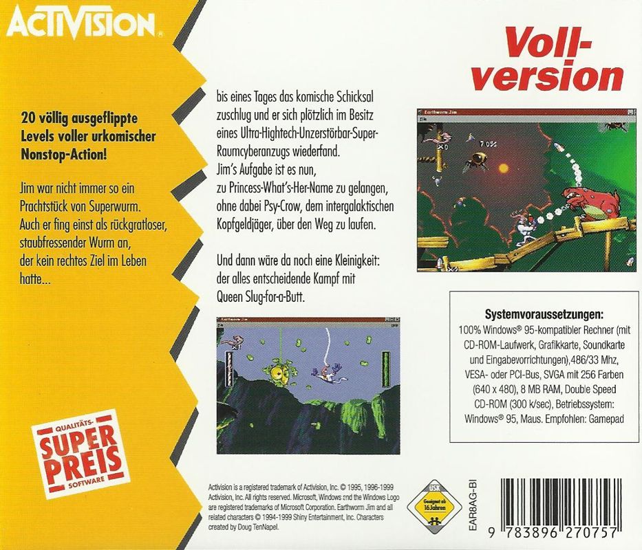 Back Cover for Earthworm Jim: Special Edition (Windows) (Super Preis release)