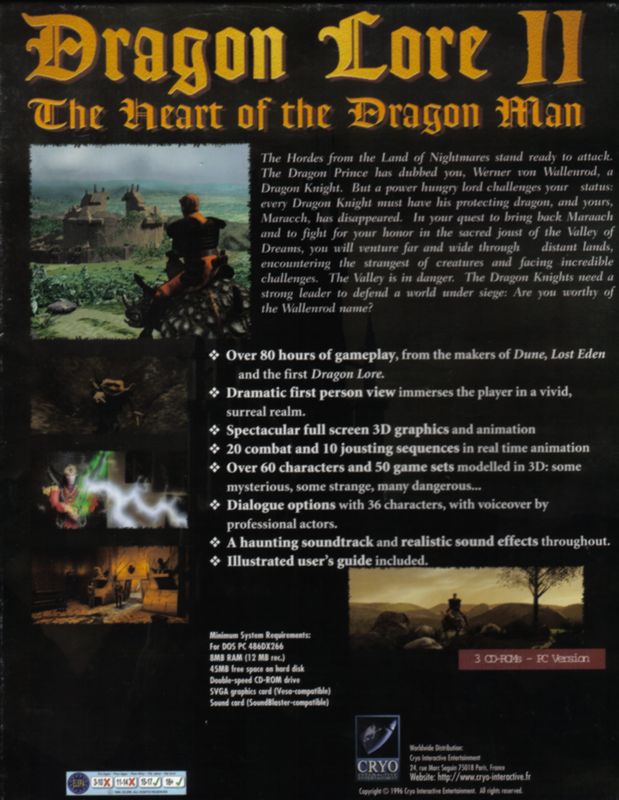 Back Cover for Dragon Lore II: The Heart of the Dragon Man (DOS) (Gamez Classic release)