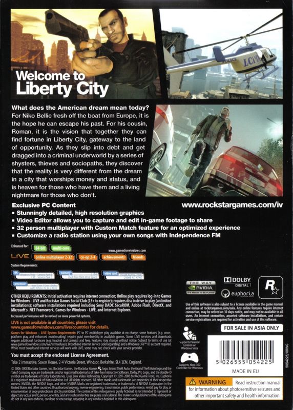 Back Cover for Grand Theft Auto IV (Windows) (Asia Only release)