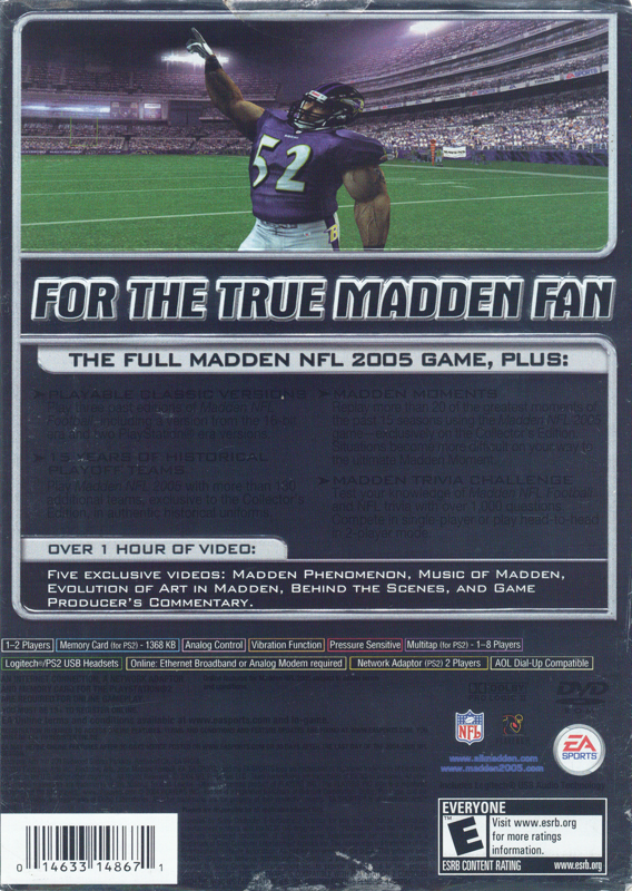 Back Cover for Madden NFL 2005 (Collector's Edition) (PlayStation 2)