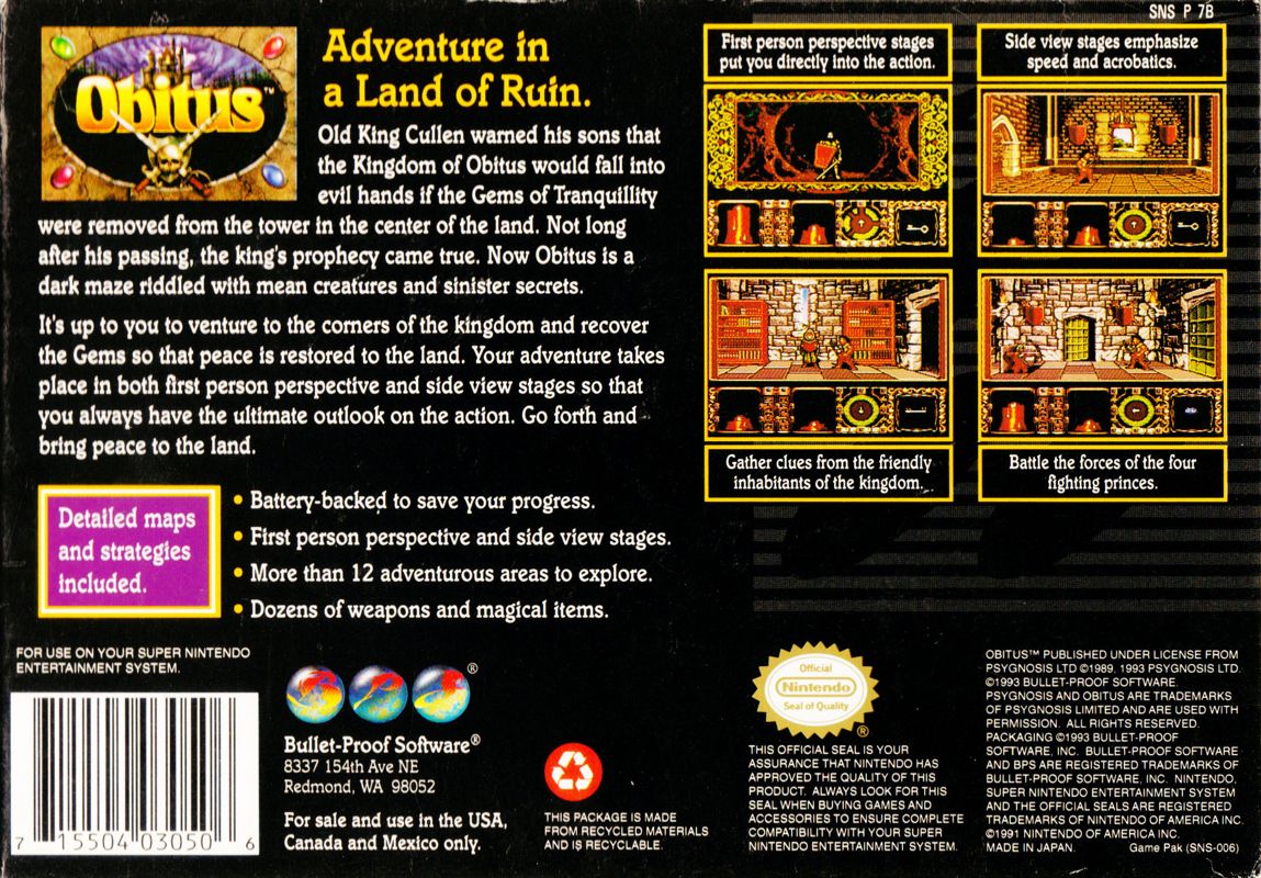 Back Cover for Obitus (SNES)