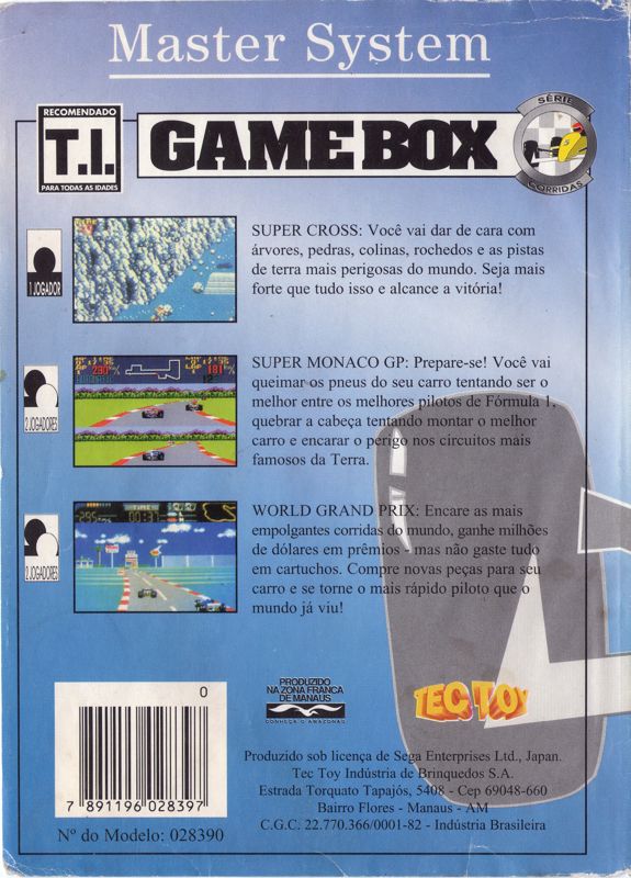 Back Cover for Game Box Série Corridas (SEGA Master System)