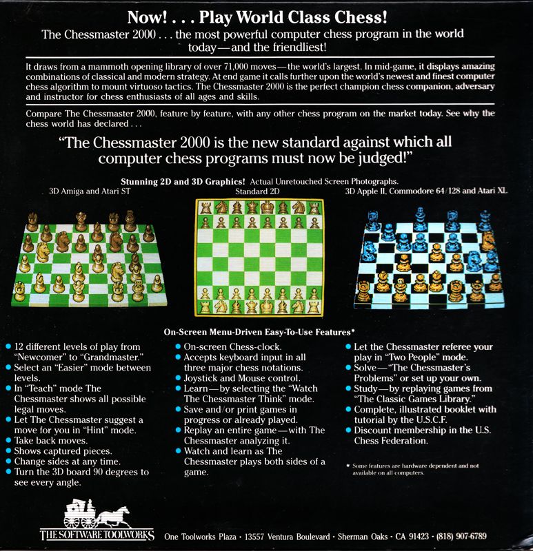 Back Cover for The Chessmaster 2000 (Apple II)