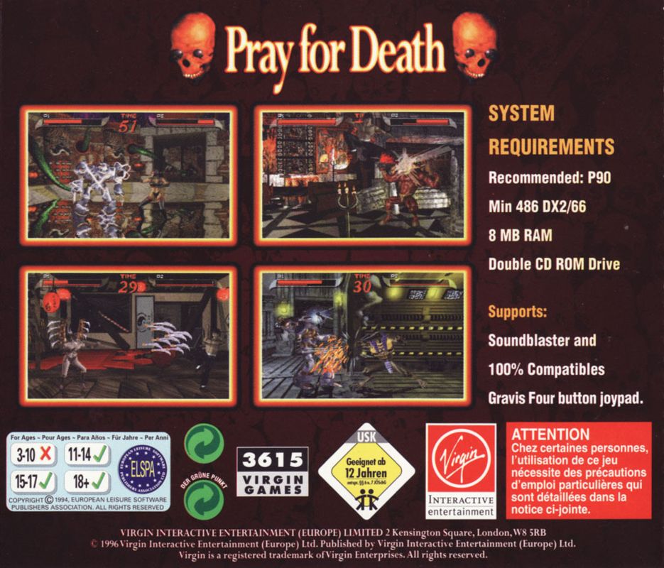 Other for Pray for Death (DOS): Jewel Case - Back