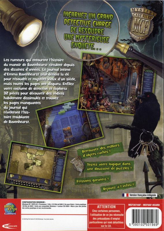 Back Cover for Mystery Case Files: Ravenhearst (Windows)