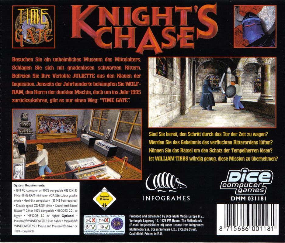 Back Cover for Time Gate: Knight's Chase (DOS and Windows and Windows 3.x) (DICE release)