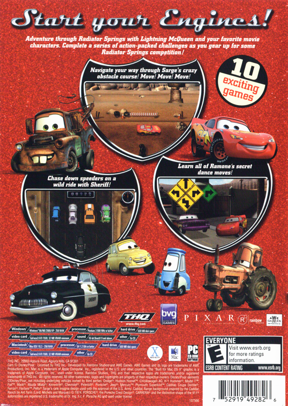 Back Cover for Disney•Pixar Cars: Radiator Springs Adventures (Macintosh and Windows)