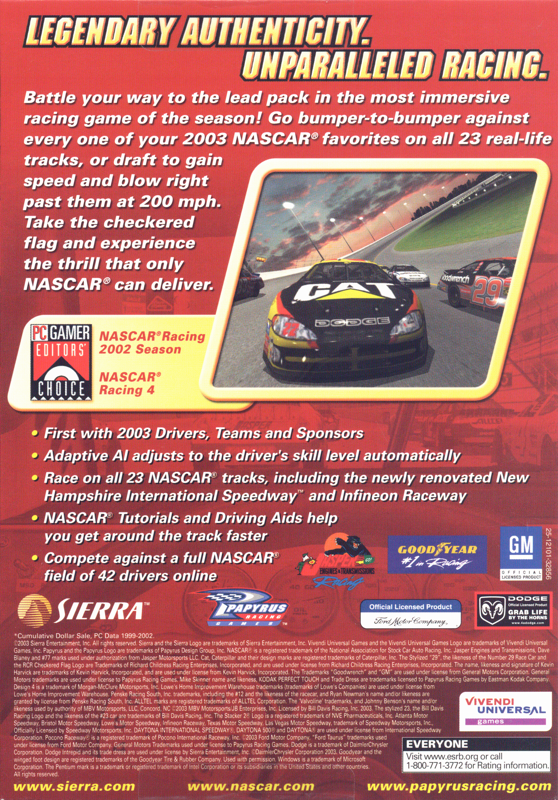 Back Cover for NASCAR Racing 2003 Season (Windows)