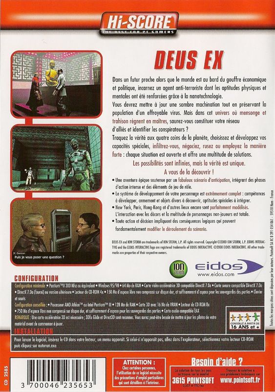 Back Cover for Deus Ex (Windows) (Hi-Score release)