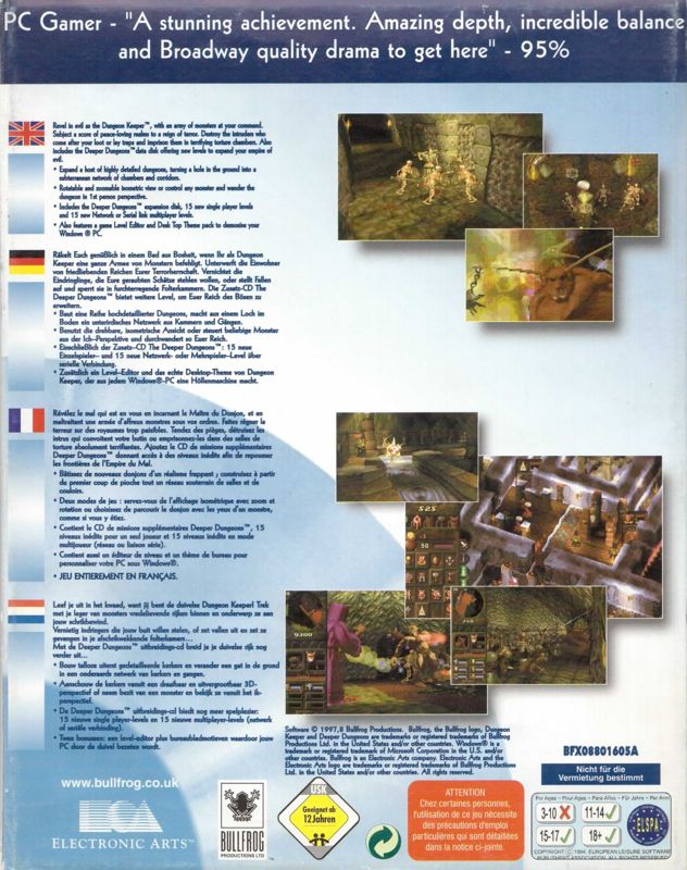 Back Cover for Dungeon Keeper: Gold Edition (Windows) (EA Classics release)