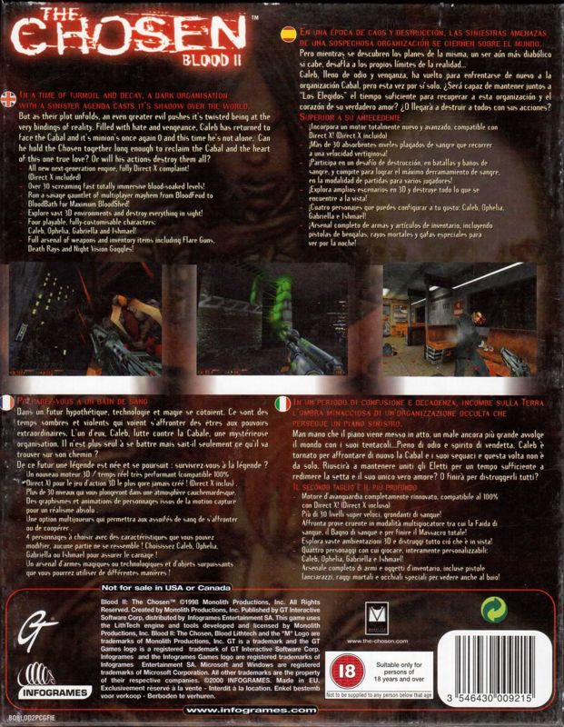 Back Cover for Blood II: The Chosen (Windows) (Best of Infogrames release)