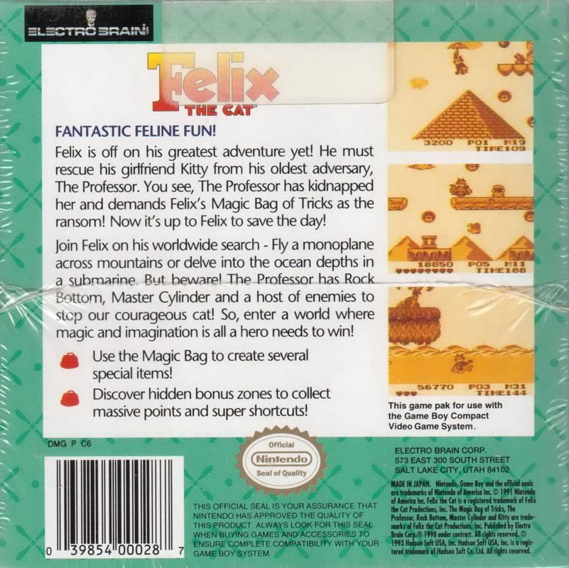 Back Cover for Felix the Cat (Game Boy)