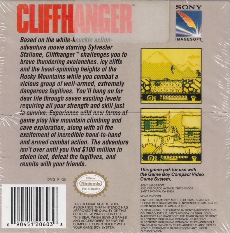 Back Cover for Cliffhanger (Game Boy)
