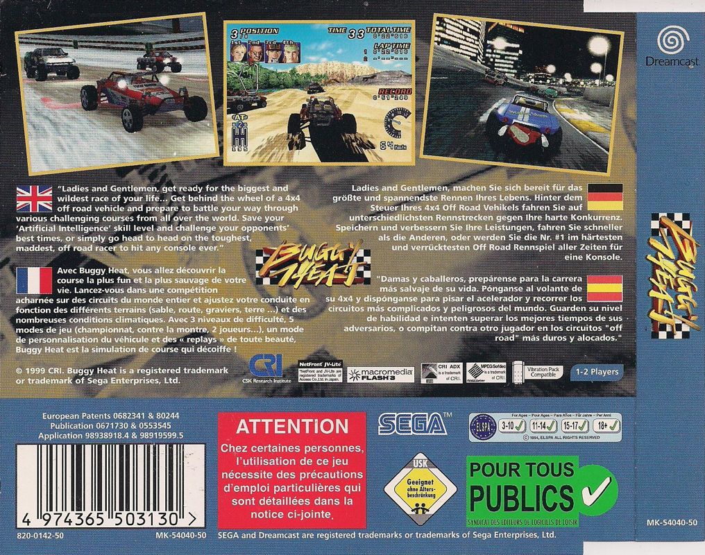 Back Cover for TNN Motorsports Hardcore Heat (Dreamcast)