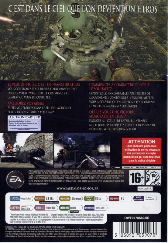 Back Cover for Medal of Honor: Airborne (Windows)