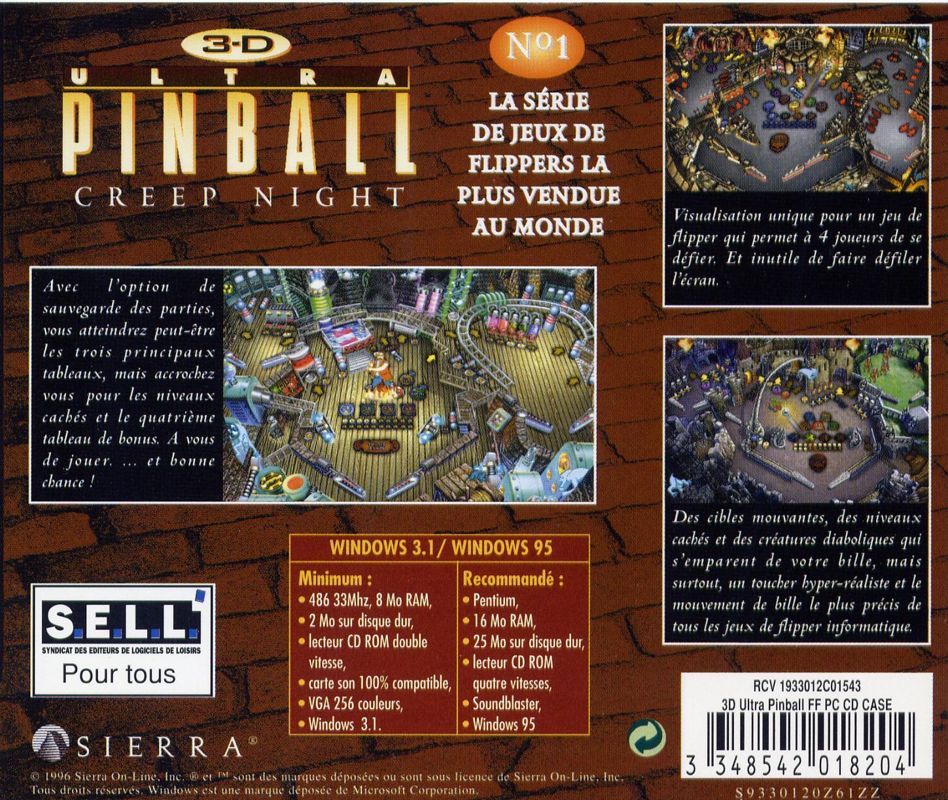 Back Cover for 3-D Ultra Pinball: Creep Night (Windows and Windows 3.x)