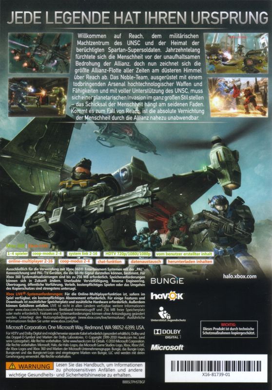 Other for Halo: Reach (Limited Edition) (Xbox 360): Keep Case - Back