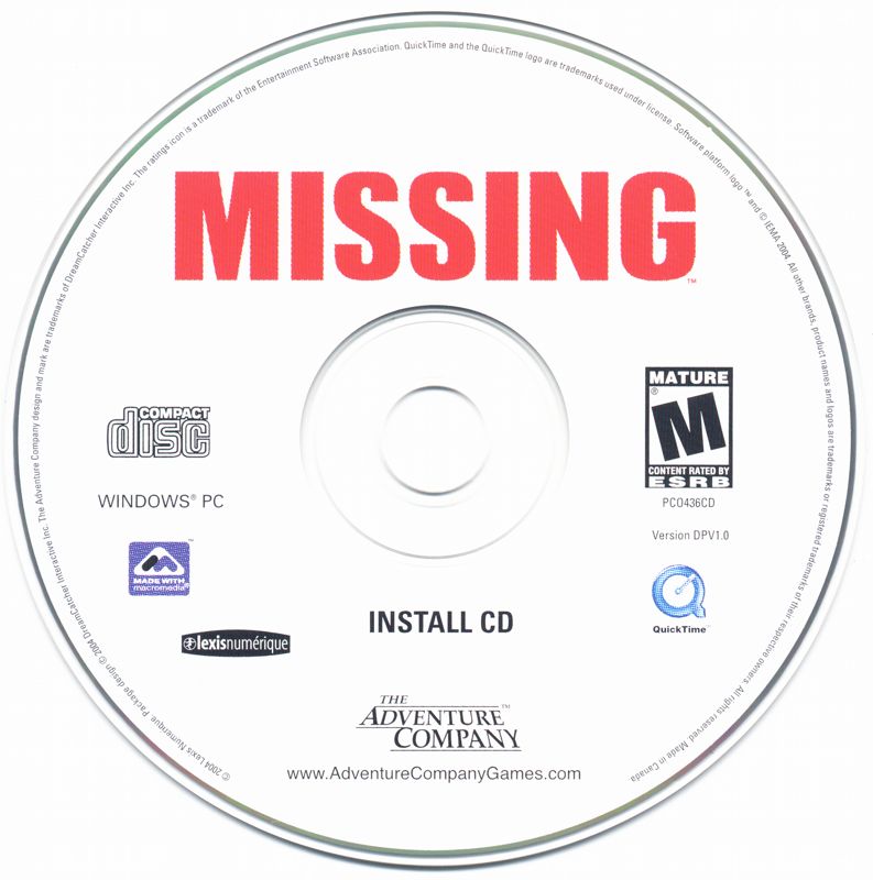 Media for Missing: Game of the Year Edition (Windows): Install Disc