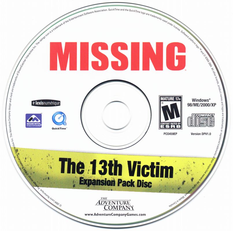 Media for Missing: Game of the Year Edition (Windows): The 13th Victim Disc