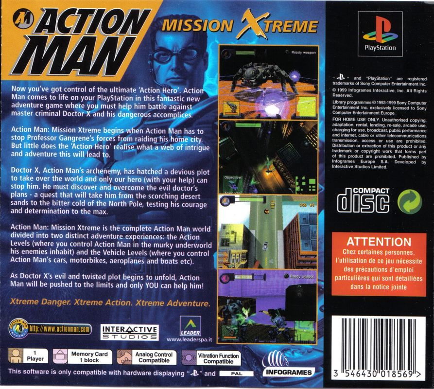 Back Cover for Action Man: Operation Extreme (PlayStation) (Best Of Infogrames release)